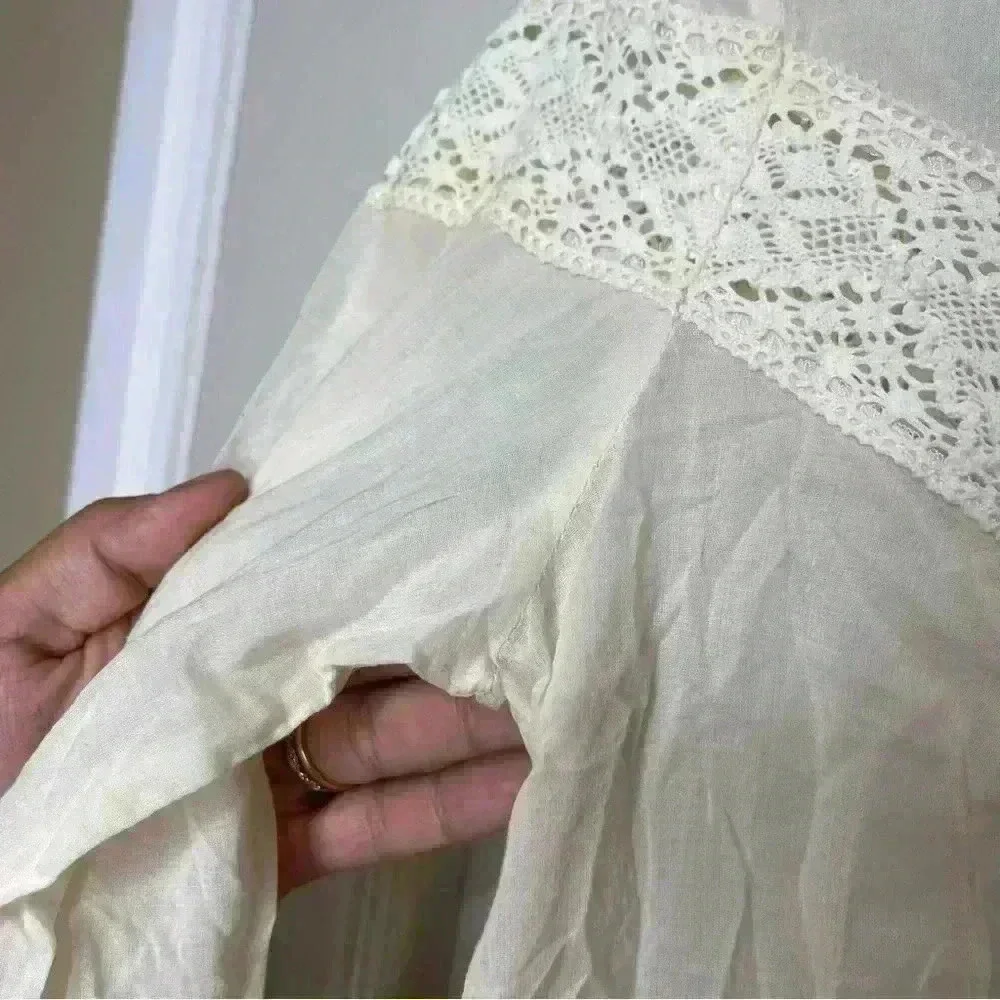 Free People Sheer Eyelet Detail White Boho Top Sz XS